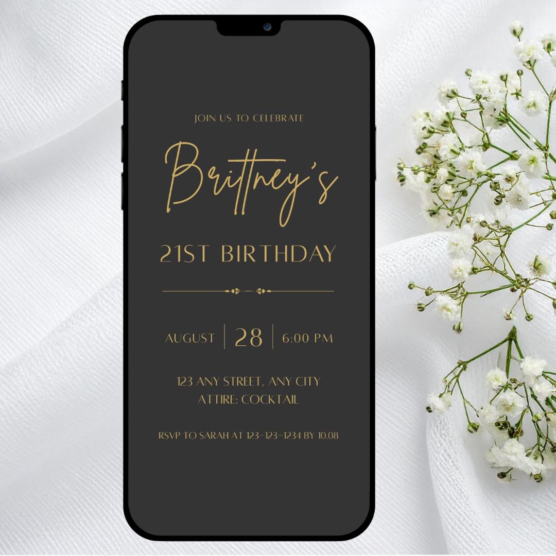 Black and Gold Luxury Birthday Digital Invitation Editable Template ...