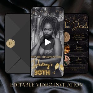 Black and Gold Luxury Video Invitation Glamorous Animated Editable Template 18th 21st 30th 40th 50th (Instant Download)