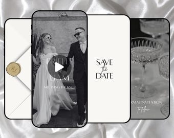 Invitación de boda en video animada, moderna, minimalista y de lujo, plantilla personalizable de Canva, invitación digital.