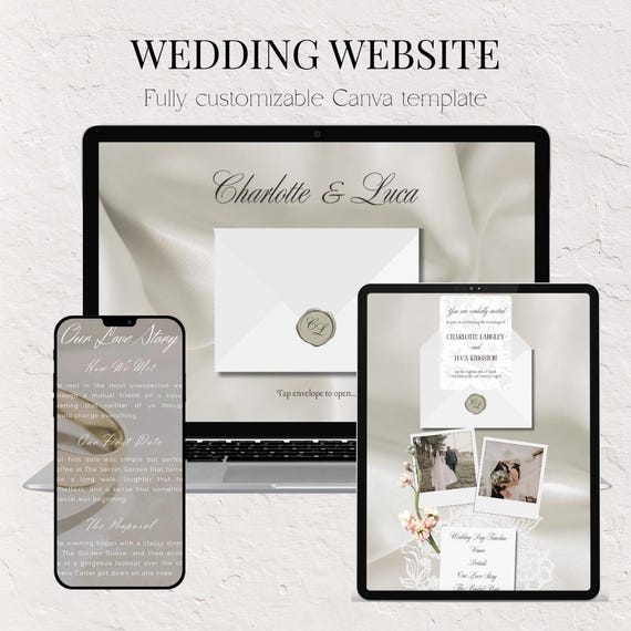 Wedding Website Template Customizable Wedding Invitation Modern Minimalist Editable Web RSVP Save the Date (Instant Download)