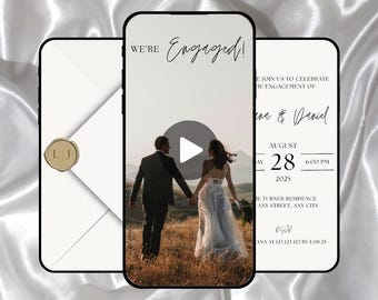 Invito video per matrimonio, fidanzamento e festa, stile minimalista e moderno, modificabile tramite Canva (download immediato).