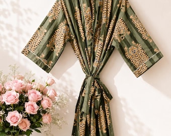 Bata de kimono de algodón, bata estampada, ideal para damas de honor, ropa de dormir de verano, talla única.