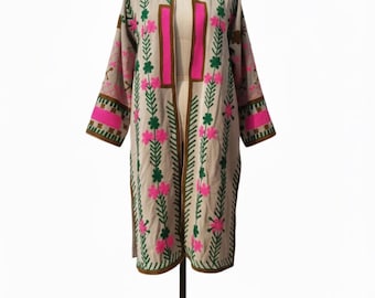 Handmade Suzani Embroidered Coat – Floral Boho Duster Jacket
