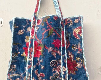 Handmade Quilted Velvet Tote Bag | Floral Boho Shoulder Bag