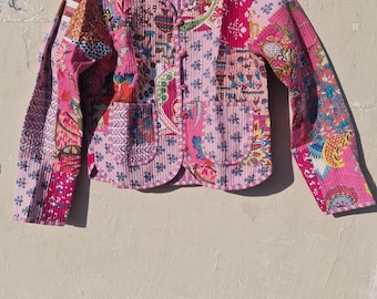Floral Patchwork Quilted Cotton Jacket: Bohemian Reversible Coat
