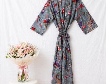 Cotton Kimono Robe | Plus Size Dressing Gown | Women's Loungewear | Beach Cover Up | Spa Robe | Wedding Party Bridal Gift | Handmade For Her