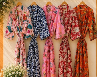 Kimono de algodão com estampa floral em blocos: roupa de dormir leve para o verão