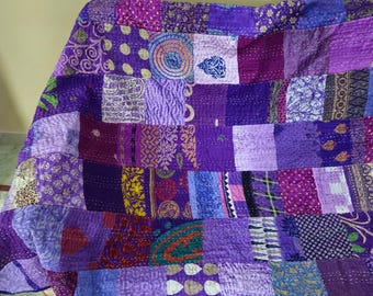 Boho Patchwork Quilt, Vintage Kantha, Handmade Bedspread