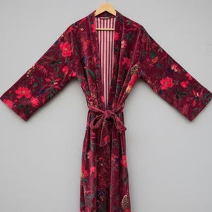 Bata kimono de algodón con estampado floral de pájaros, ropa de estar bohemia
