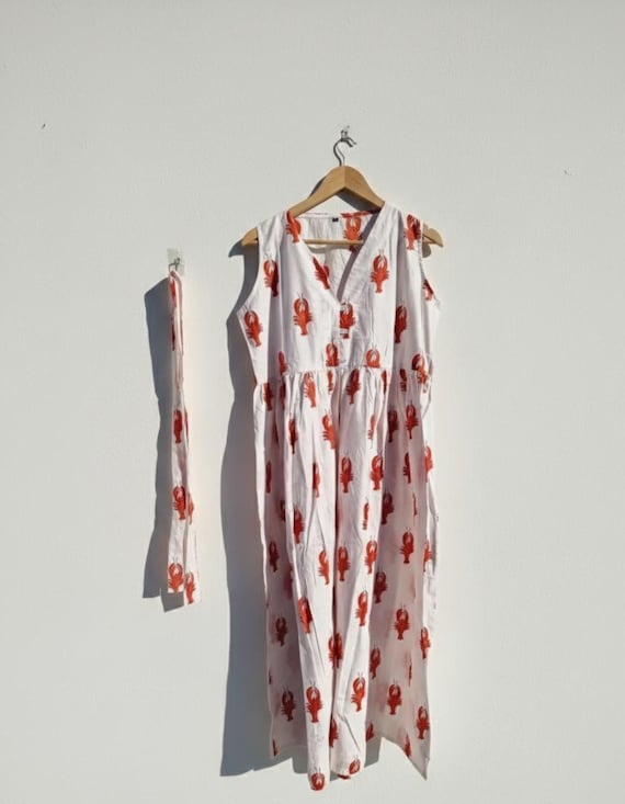 lobster dress women SFNEEWHO Whole Boho High Waist Flared Puff Sleeve Cute Sweetheart Midi Dress length silhouette flows beautifully Handprint Dream Apparel Blue Embroidered
