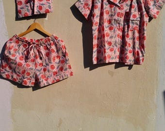 Hand Block Print Cotton Pajama Set: Indian Floral Nightwear