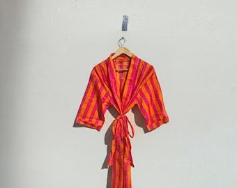 Cotton Kimono Robe Dressing Gown, Block Print Bridesmaid Robe, Summer Nightwear, One Size