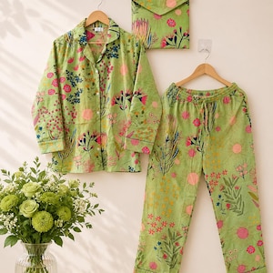 Floral Print Pajama Sets, Indian Cotton Pyjamas Set, Nightwear Pajama Set, Sleepwear Dress, Bohemian Clothing, Gifts For Her, Women Dress