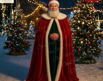 Capa de Papá Noel de terciopelo hecha a mano: chaleco y pantalón de lana verde.