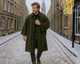 Abrigo de lana verde extragrande para hombre / Abrigo tipo capa de invierno / Abrigo estilo capa victoriano clásico