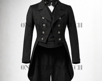 Black Double Breasted Victorian Tailcoat | 19th Century Formal Evening Dress Frock Coat for Men