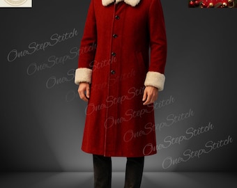 Abrigo de Papá Noel de lana roja hecho a mano / Disfraz de Papá Noel