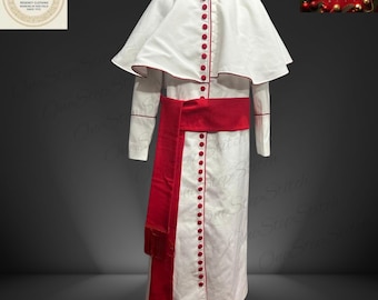 Sotana blanca para clérigos con ribete rojo / Túnica sacerdotal hecha a mano