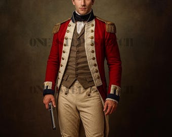 Uniforme de oficial real británico / Chaqueta de la Guerra de la Independencia del siglo XVIII / Traje militar colonial / Levita