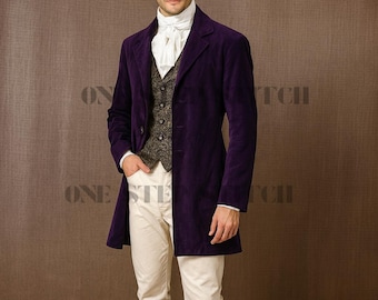 Levita de terciopelo morado inspirada en el siglo XIX: frac victoriano gótico steampunk