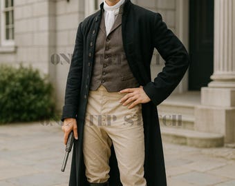 Frac victoriano negro / Levita gótica steampunk / Abrigo largo de caballero de la Regencia / Chaqueta de traje histórico