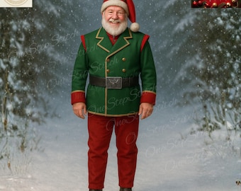 Disfraz de elfo de Papá Noel hecho a mano: chaqueta de lana verde y pantalones rojos