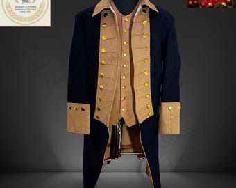 Frac militar de lana estilo regencia / levita de oficial azul marino y tostado