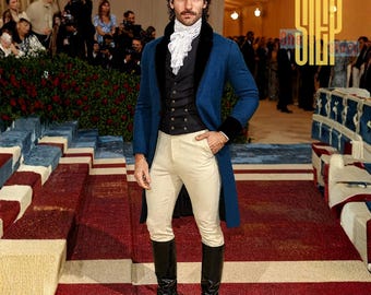 Chaqueta azul de la Regencia / Abrigo formal del siglo XIX / Traje histórico de aristócrata / Traje de baile de la Regencia