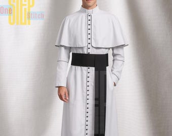 Sotana clerical de lana blanca hecha a mano con capa - Túnica de obispo católico