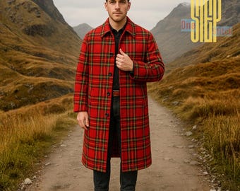 Gabardina de lana escocesa Royal Stewart/Abrigo de invierno a cuadros/Herencia de las Tierras Altas de Escocia