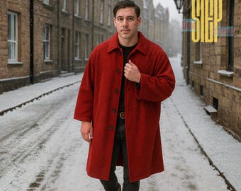 Capa victoriana de lana roja loden para hombre / Capa de invierno hecha a mano / Prenda de abrigo clásica para caballero