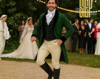 Chaqueta verde de frac de la Regencia del siglo XIX / Traje de aristócrata Rocco / Traje de caballero para el baile de la Regencia histórica