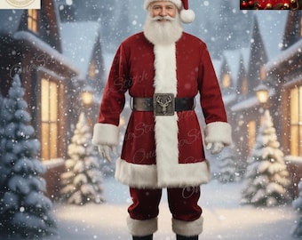 Traje de Papá Noel de lana hecho a mano / Abrigo navideño rojo, pantalones, cinturón de cuero