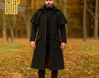 Capa victoriana Inverness para hombre – Capa gótica – Gabardina de cochero steampunk