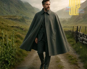 Capa de lana para hombre de estilo regio: capa de invierno de lujo personalizada / capa victoriana clásica