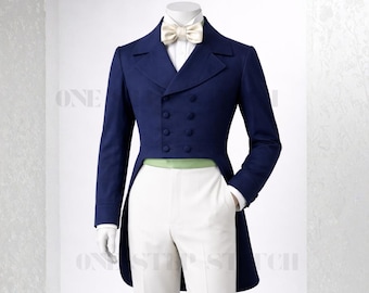 Men’s Navy Blue Regency Tailcoat | 19th Century British Formal Wool Dress Coat Vintage Gentleman
