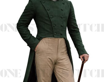 Men’s Regency Green Tailcoat 19th Century Vintage Formal Frock Coat Classic British Style