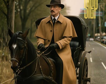 Historical Beige Inverness Cape Coat | Victorian Cloak Detective Style | Steampunk Horse Riding Outfit