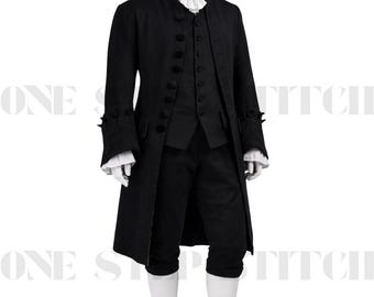 18th Century Georgian Gentleman Suit | Charcoal Wool Regency Jacket | Rocco Colonial Aristocrat