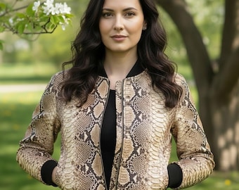 Kurtka bomberka ze skóry węża - ręcznie wykonana kurtka motocyklowa z egzotycznej skóry