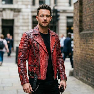 Men's Biker Jacket | Python Leather Jacket | Moto lederjacken, Snakeprint Zip Style