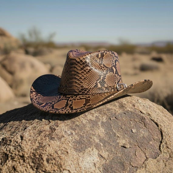 Python Leather Hat, Gift for Him, Mens Cowboy ,cowgirl Hat 