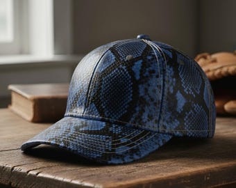 Handmade Python Snakeskin Leather Baseball Cap - Adjustable Exotic Hat , Lederkappe , Basecap Echt Leder Kappe