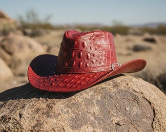 Crocodile Leather Hat – Handmade Fedora Hat for Men & Women, Alligator Hats, Cowboy