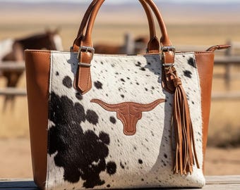 Bolso de piel de vaca sobre piel - Bolsos de hombro de piel estilo western para mujer