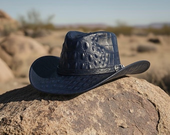 Original title: Crocodile Leather Hat, Handmade Western Style Cowhide Hat