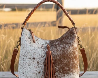 Bolso de piel de vaca sobre piel - Bolsos de hombro de piel estilo western para mujer