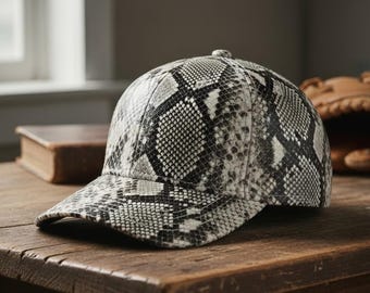 Grey Python Cap,Snakeskin , Beanie, Skin Cap, Leather Hat,Genuine