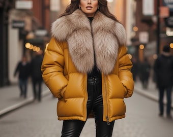 Kunstbont leren jas, dames pufferjack, Puferjacken Damen