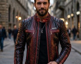 Men's Snake Leather biker Jacket , motorcycle Jackets Lederjacken herren , Python Jacken